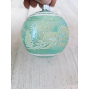 Shiny Brite radko green Santa star house ball vintage ornament Xmas tree